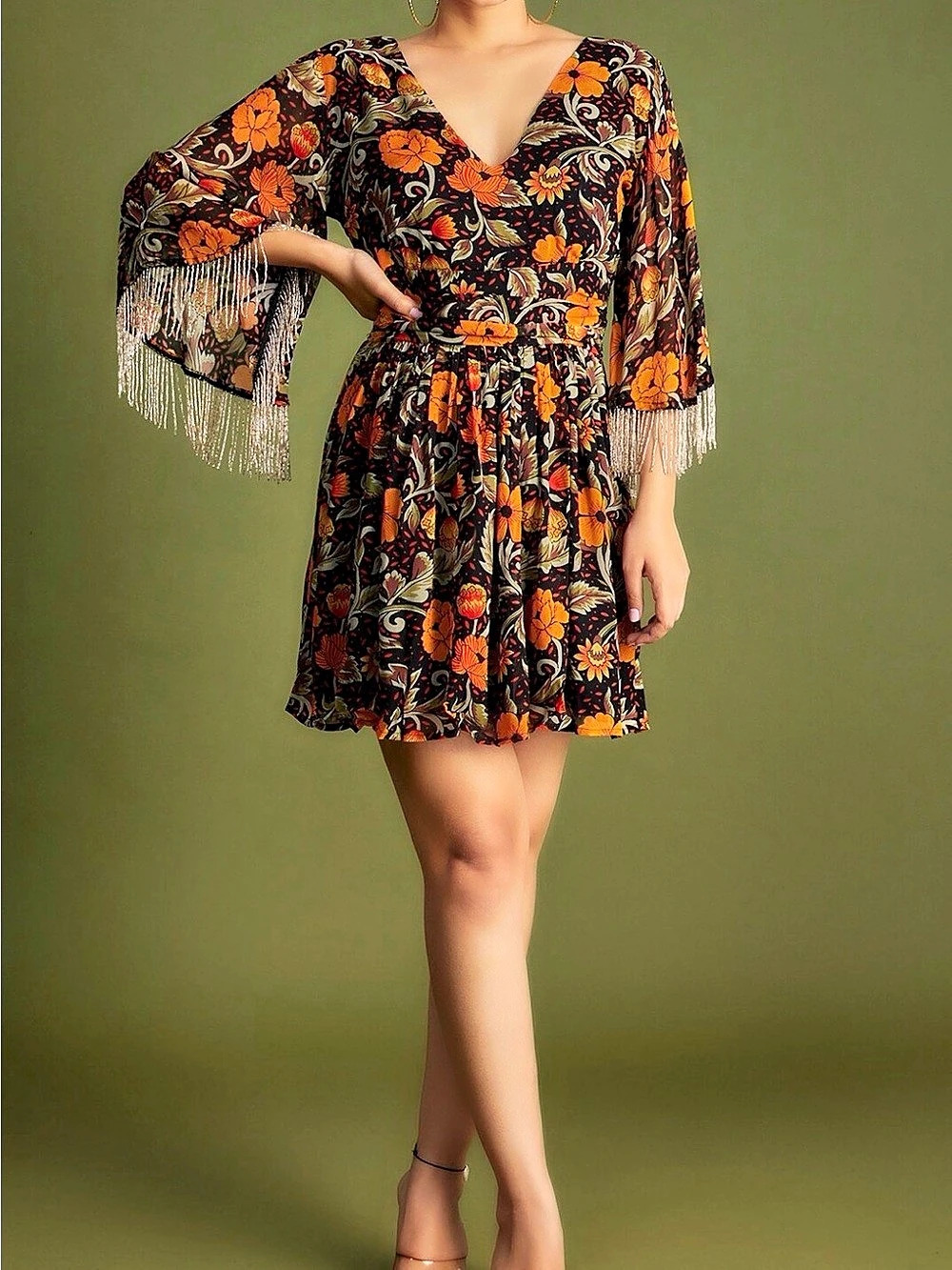 Verb by Pallavi Singhee Yana Dress Floral Mini Black & Orange